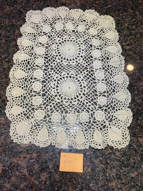Vintage Handmade Lace Doily Rectangle 17"x12"Set of 2